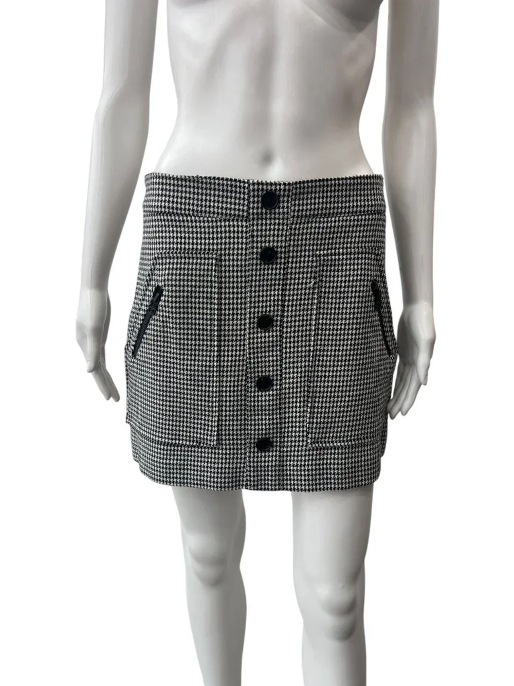 $395 Veronica Beard Black White Houndstooth Monroe Button Skirt size 4 - Picture 4 of 11